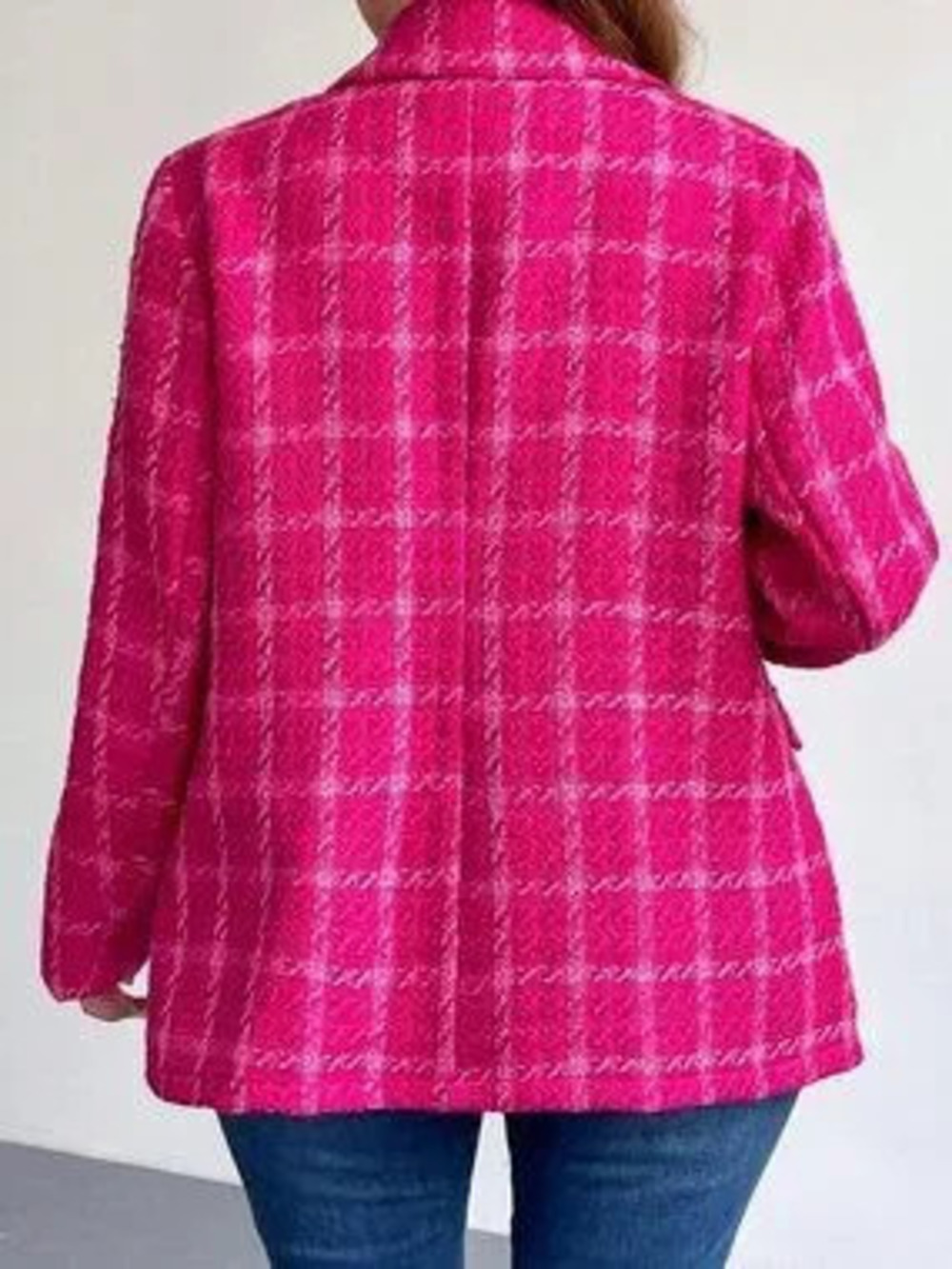 ZARA Pink Casual Women's Plus Size Elegant Plaid Long Sleeve Warm Blazer Jacket